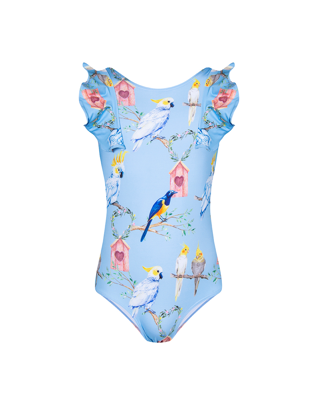 COCKATOO IN BLUE ONE-PIECE SWIMSUIT
